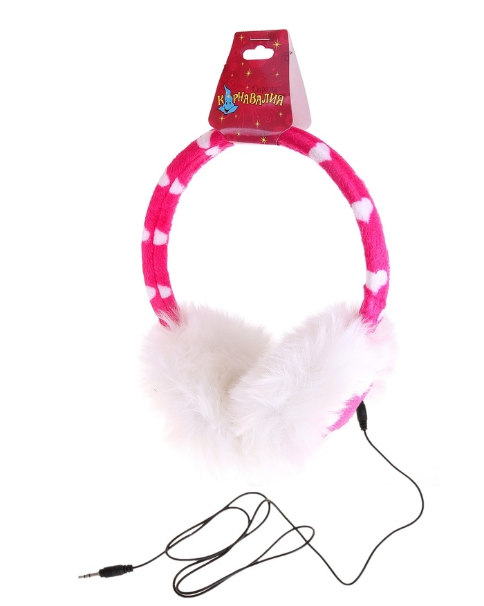 Ободок наушник Сердечки с проводом jack, цвета МИКС