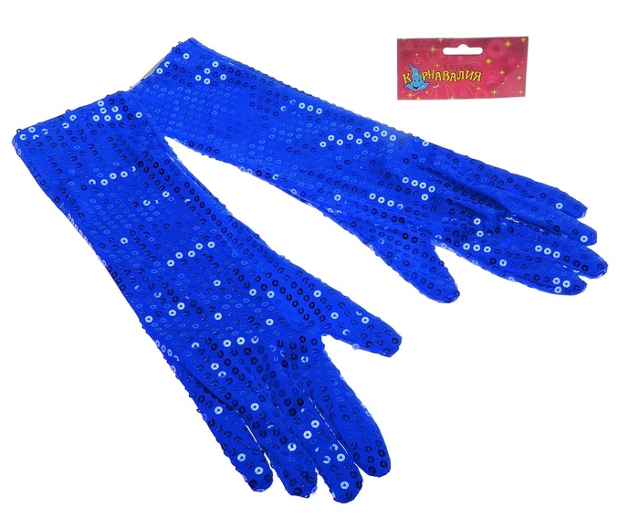 Карнавал перчатки три четверти синие блеск 2 шт 40 см