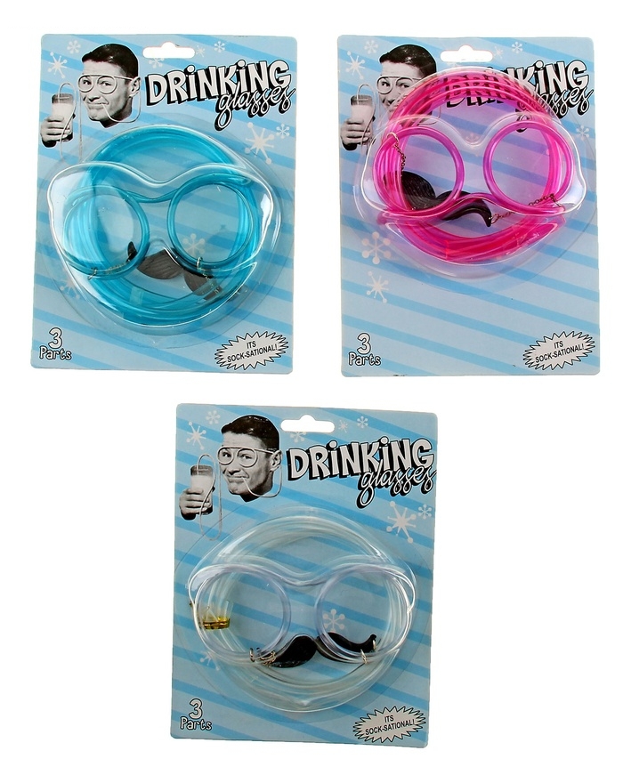 Прикол очки для коктейля с усами цвет микс