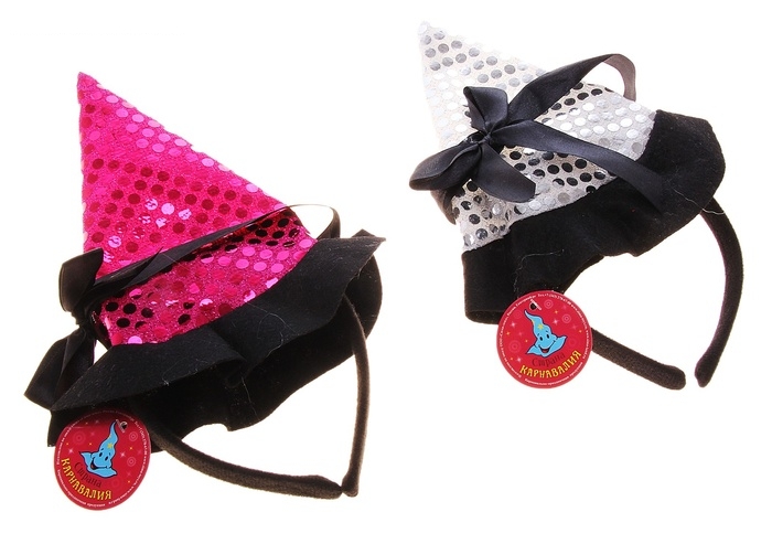 Ободок Шляпа ведьмы с бантиком, блестящая, цвет микс