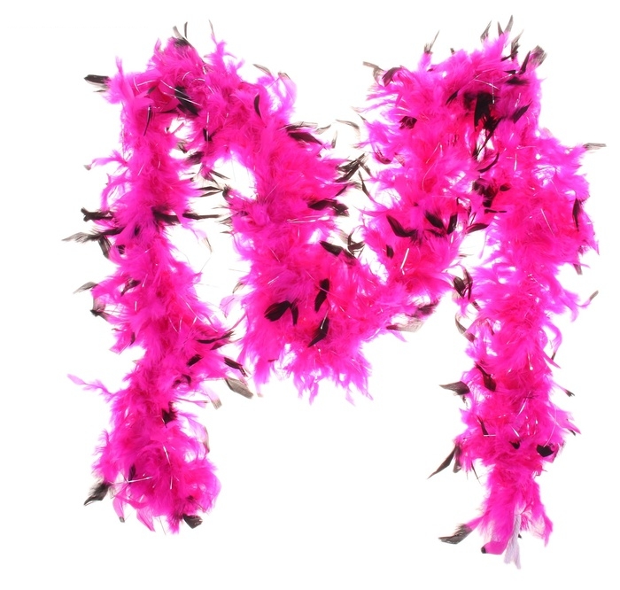 Карнавальный шарф перо 2 м 70 гр розовый с черными перышками