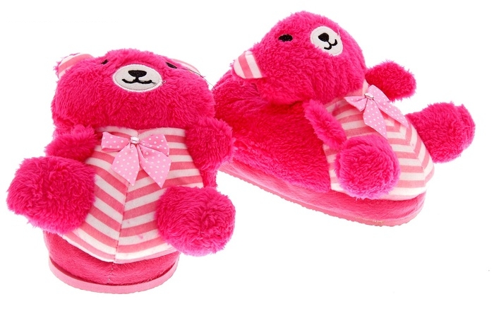 Тапочки - зверушки Мишка букле розовые, 31 размер