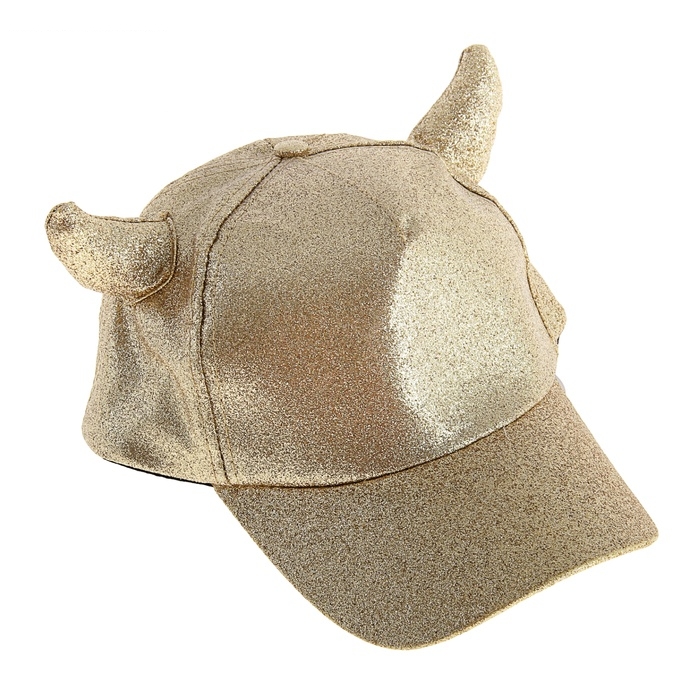 Карнавальная бейсболка с рогами, золотистая, блестящая