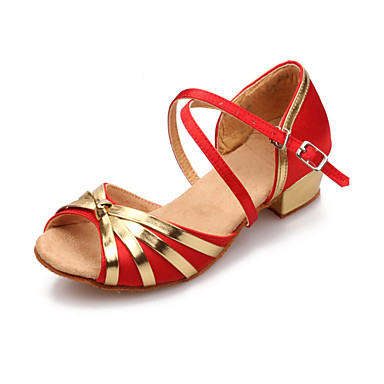 Женщины и атласная поперечной полосой Коренастый каблук Сандалии Обувь для танцев Детские (больше цветов)