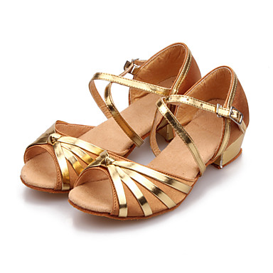 Женщины и атласная поперечной полосой Коренастый каблук Сандалии Обувь для танцев Детские (больше цветов)