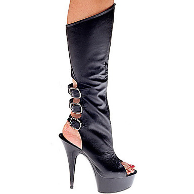 Черная кожа  4.5cm Платформа 14.5cm стилет каблук Peep Toe Bts Slingback