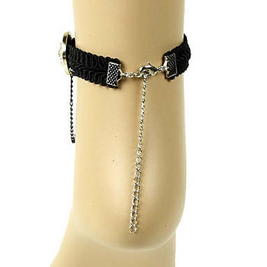 Металл Золото Button Black Lace Anklet