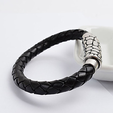 Круглый нержавеющей стали Dot Weave Кожаный браслет