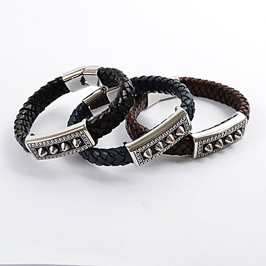 Панк заклепки Weave Кожаный браслет