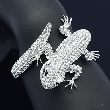 Серебряный тон Gecko Ящерица браслет манжеты с ясность Кристл