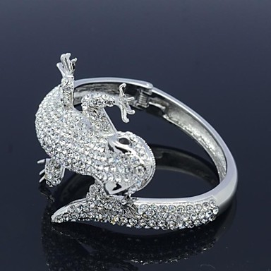 Серебряный тон Gecko Ящерица браслет манжеты с ясность Кристл
