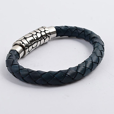 Круглый нержавеющей стали Dot Weave Кожаный браслет