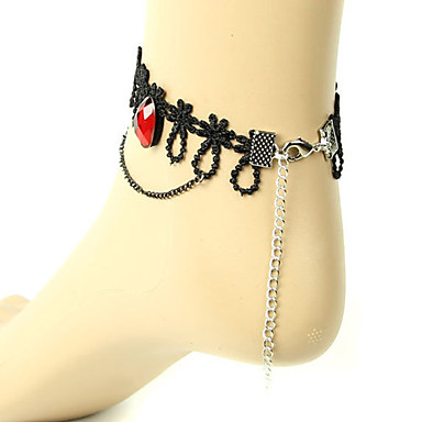Готический стиль Красной Rhinestone Black Lace Anklet