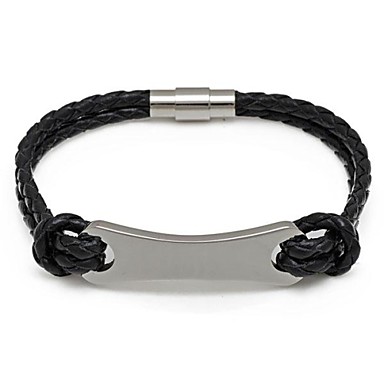 Классические 19см Женские Кожа ID Браслеты Черный нержавеющей стали (1Pc)