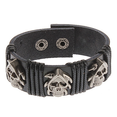 Торчащий зуб Crossbones Черный кожаный браслет