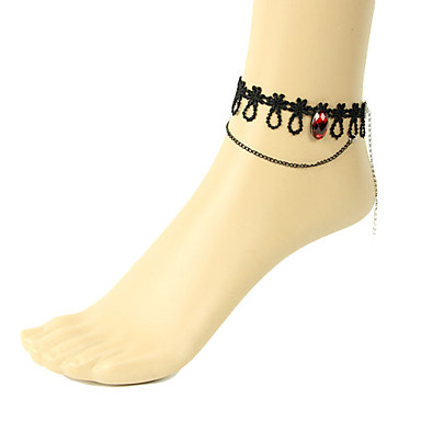 Готический стиль Красной Rhinestone Black Lace Anklet
