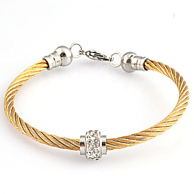 Золото кабеля нержавеющей стали браслет с Rhinestone сердца / шарик
