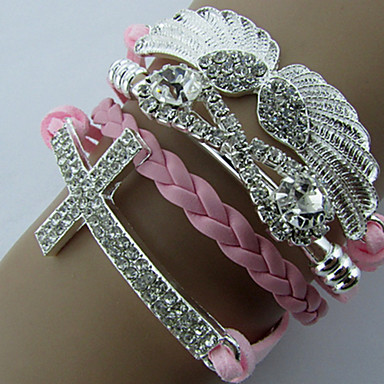 Изящные Крыло ангела Форма с Rhinestone кожаный браслет обруча (1 шт) (Подробнее Цвет)