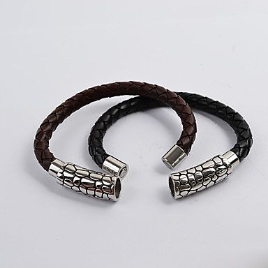 Круглый нержавеющей стали Dot Weave Кожаный браслет