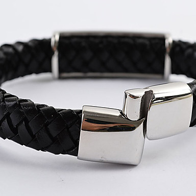Нержавеющая сталь гравировки Цветок Weave Кожаный браслет