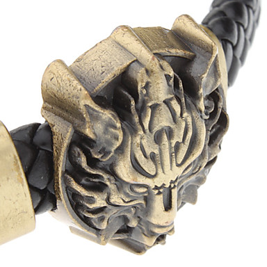 Черный Волк форма головы кожаный браслет