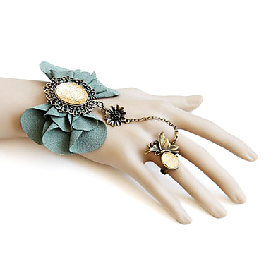 Цветы и бабочки Зеленый браслет Rhinestone ткани