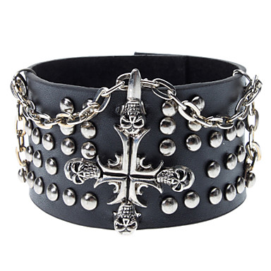 Панк Стиль Rivet Crossbones Coffe кожаный браслет