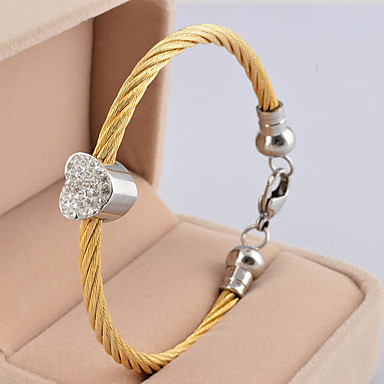 Золото кабеля нержавеющей стали браслет с Rhinestone сердца / шарик