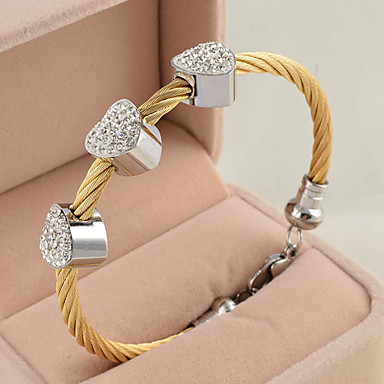 Золото кабеля нержавеющей стали браслет с 3 Rhinestone сердца