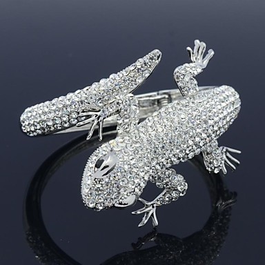 Серебряный тон Gecko Ящерица браслет манжеты с ясность Кристл