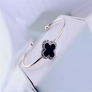 подарок для подруги моды клевера золота позолоченными и горный хрусталь Браслет-манжета (черный) (1 шт)