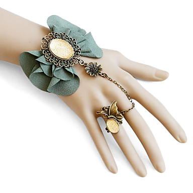 Цветы и бабочки Зеленый браслет Rhinestone ткани