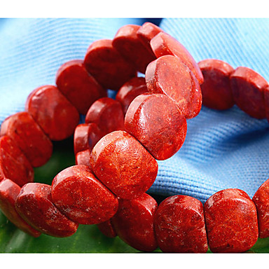 Женская Red Coral Gemstone овальный бисер браслет Strand браслет