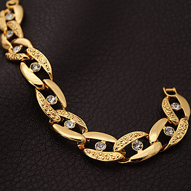 Коренастый браслеты для мужчин Фигаро \ Женщины Настоящее 18K позолоченные браслеты Rhinestone Crystal ювелирные изделия Качество ювелирных изделий