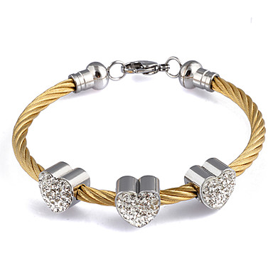 Золото кабеля нержавеющей стали браслет с 3 Rhinestone сердца