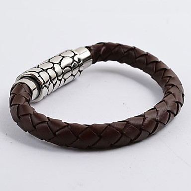 Круглый нержавеющей стали Dot Weave Кожаный браслет