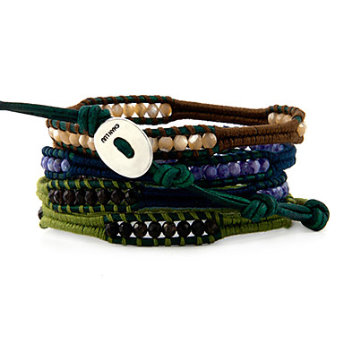 Стиль Vintage Дружба Ткачество кожа  Регулируемый браслет обертывание с Gemstone (Clj-B-414)