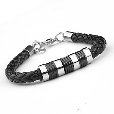 Titanium стали тканые браслет черной кожи