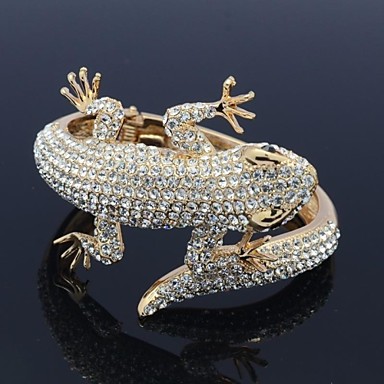 Золото Тон Gecko Ящерица браслет манжеты с ясность Кристл