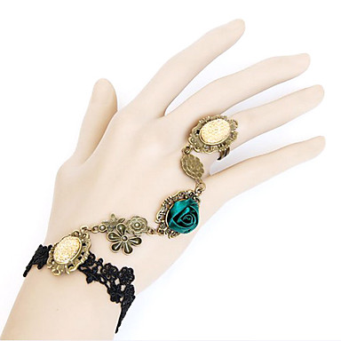 Бежевый Rhinestone Green Flower Black Lace браслет