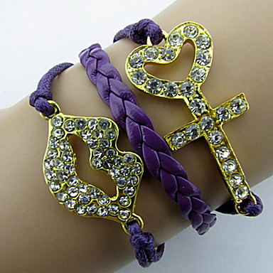 Губы и Форма креста с Rhinestone кожаный браслет обруча (1 шт)