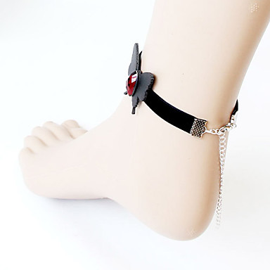 Бабочки с красными стразами Черная Anklet