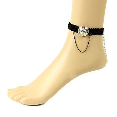 Металл Золото Button Black Lace Anklet