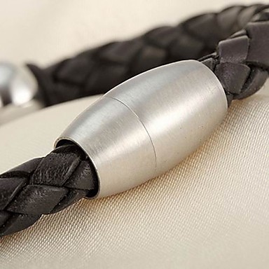 Titanium Black Leather плетеные мужские Браслет с Шарик из нержавеющей стали для человека с подарочной коробке