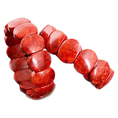 Женская Red Coral Gemstone овальный бисер браслет Strand браслет