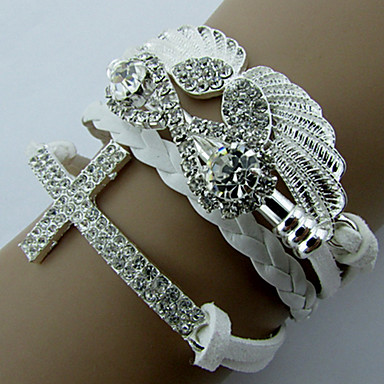 Изящные Крыло ангела Форма с Rhinestone кожаный браслет обруча (1 шт) (Подробнее Цвет)