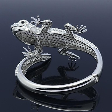 Серебряный тон Gecko Ящерица браслет манжеты с ясность Кристл