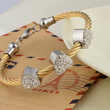 Золото кабеля нержавеющей стали браслет с 3 Rhinestone сердца