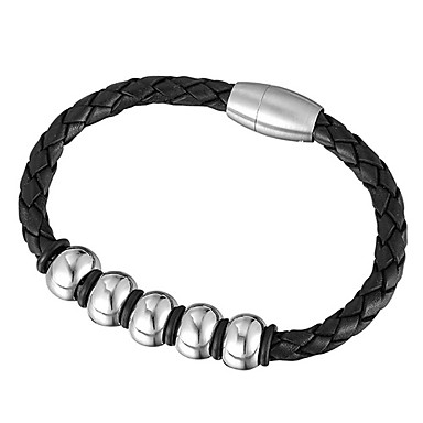 Titanium Black Leather плетеные мужские Браслет с Шарик из нержавеющей стали для человека с подарочной коробке