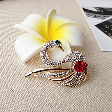 Г-жа Мода 4 см Красный Кристалл Золото Проба Лебединое Брошь